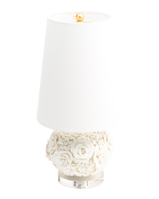 20in Porcelain Flowers Alice Mini Lamp On Crystal Base | Marshalls