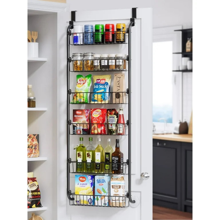 6 Tier Over the Door Pantry Organizer and Storage Rack with 6 Full Baskets, Delamu Metal Hanging ... | Walmart (US)