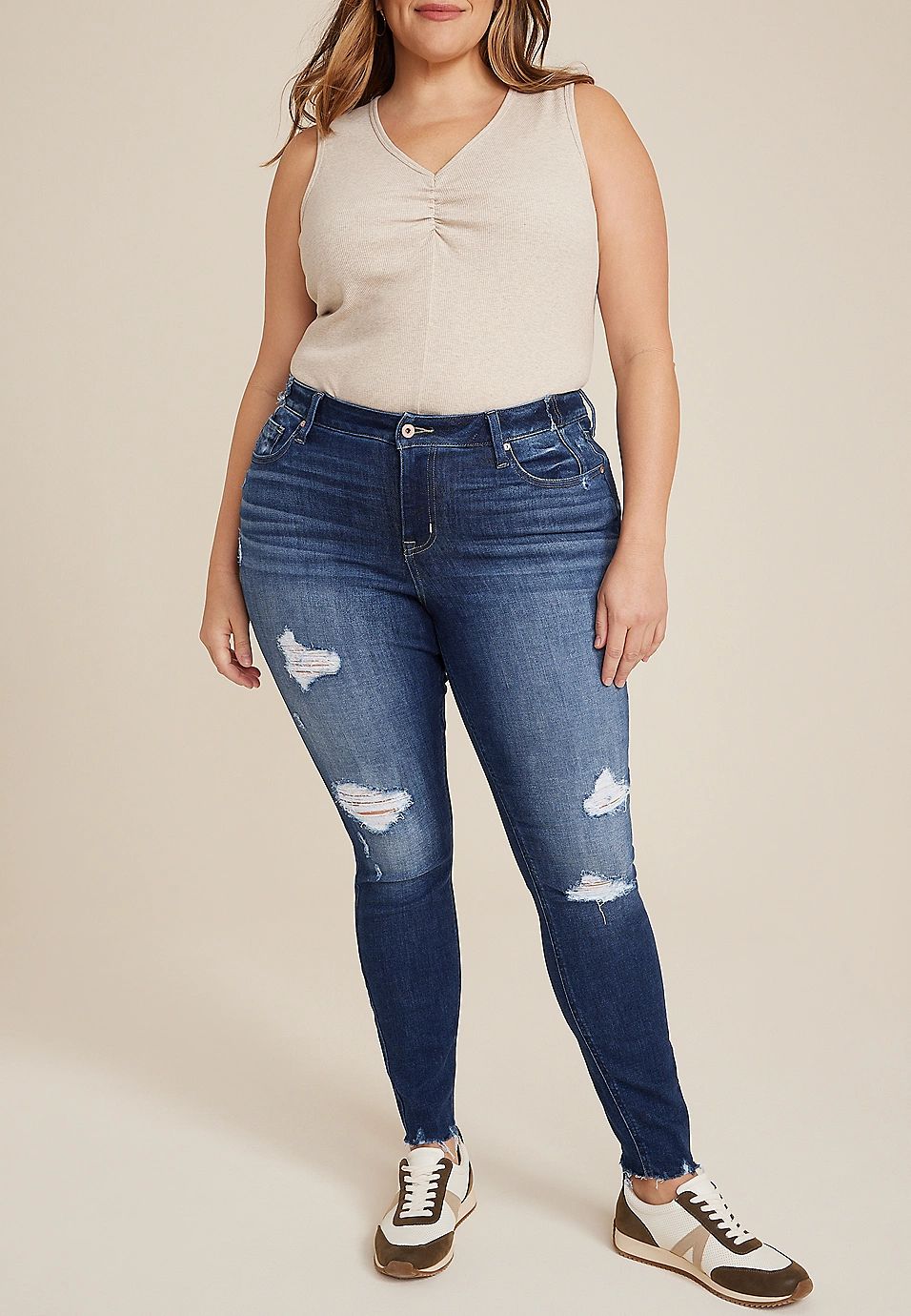 Plus Size edgely™ High Rise Ripped Super Skinny Ankle Jean | Maurices