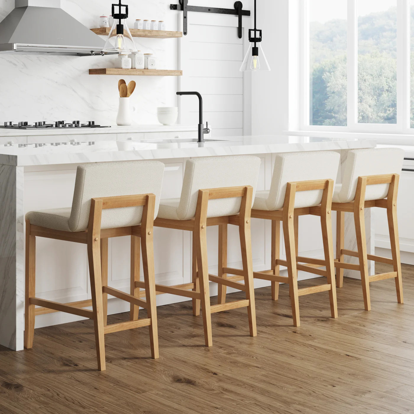 Boucle Counter Height Bar Stools Warm Pine (Set of 4) | Nathan James