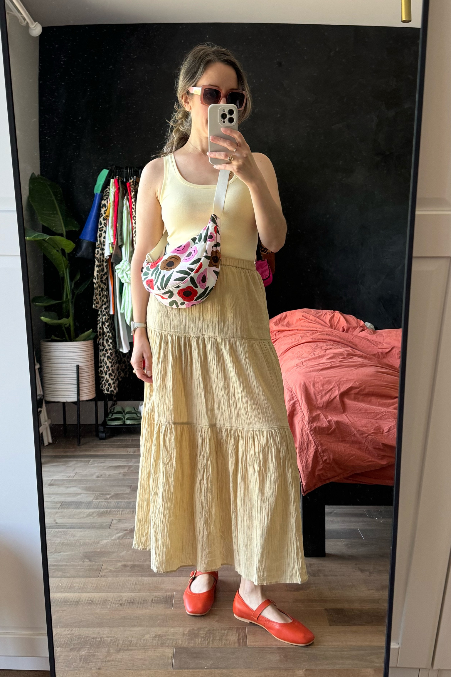 Butter yellow outfit with tiered maxi skirt, tank top and orange baller flats. 

Maxi skirt outfit, striped stripes, spring outfit, summer outfit, long skirt outfit, yellow outfit, Mary Janes outfit 

#LTKOver40 #LTKFindsUnder100 #LTKFindsUnder50