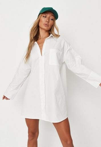 Missguided - White Poplin Flared Sleeve Shirt Dress | Missguided (UK & IE)