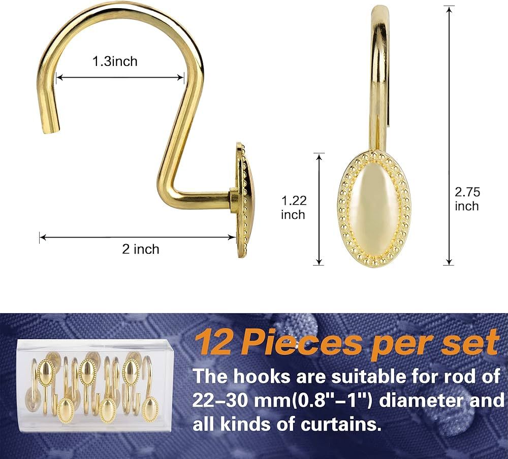 Gold Shower Curtain Hooks Rings, Decorative Shower Curtain Rings, Rust Resistant Metal Shower Hoo... | Amazon (US)