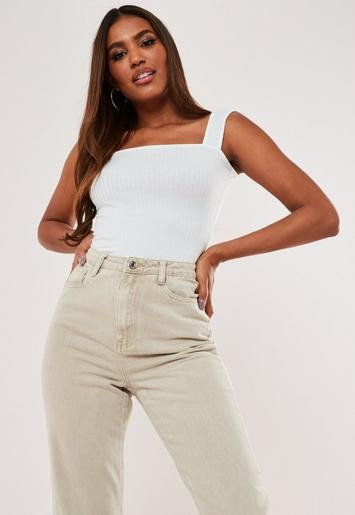 White Rib Square Neck Cami Top | Missguided (US & CA)