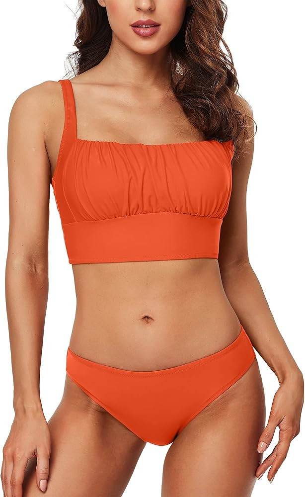 Charmo Push Up Bikini Swimsuits for Women High Support Bikini Tops Mid Rise Bikini High Cut Bathi... | Amazon (US)