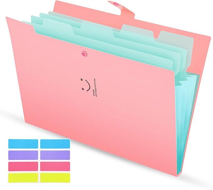 Expanding File Folder 5 Pockets, Skydue Letter A4 Paper Accordion Document Organizer (Pink) | Amazon (US)