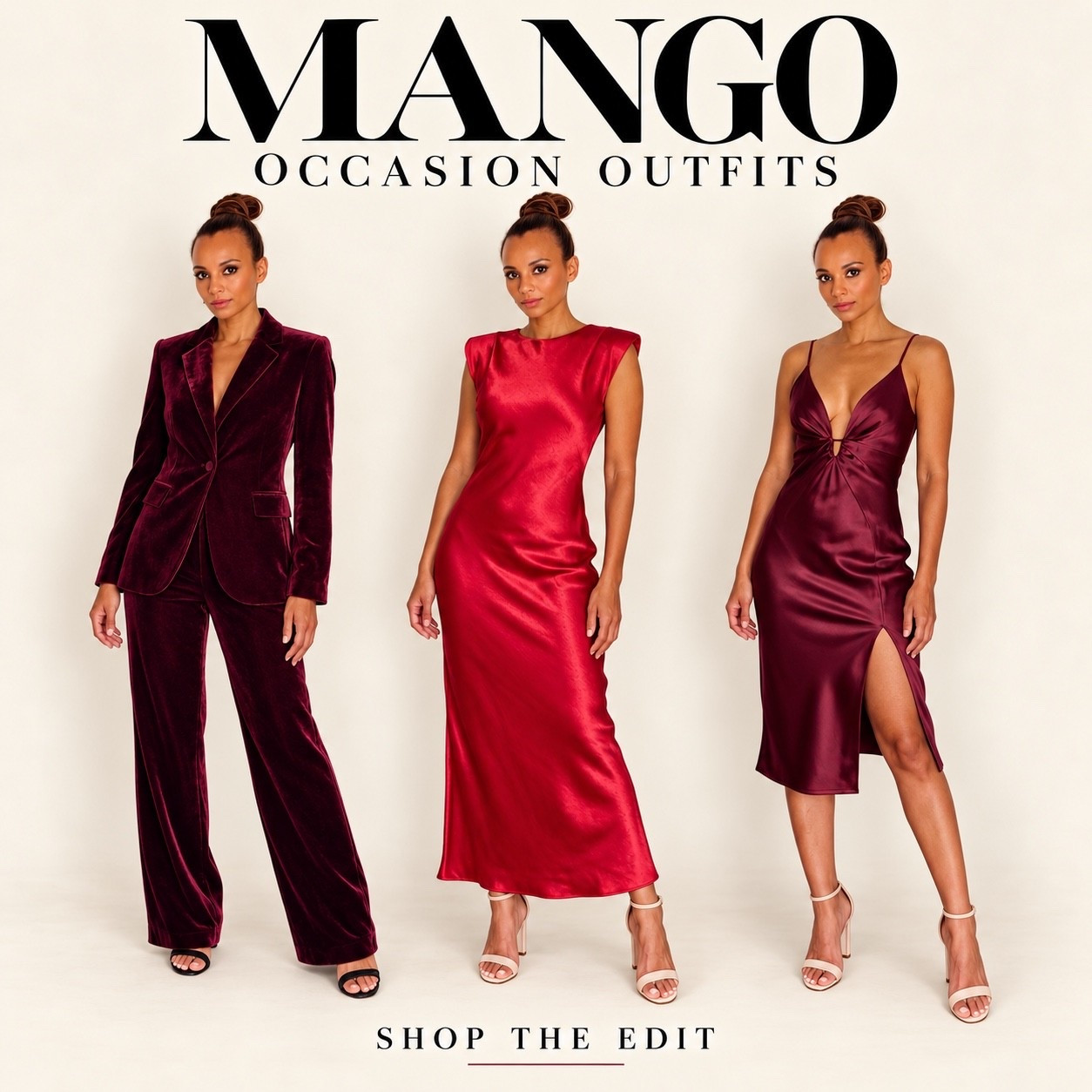 MANGO occasion outfits in rich burgundy and red ❤️ A velvet pantsuit, red satin dress, and burgundy twist-front midi dress bring elegance to your next event. Save these looks for fall wedding guest outfits, holiday parties, and date nights. Pair with strappy heels and let the textures shine. Shop the edit below!

#LTKStyleTip #LTKSeasonal #MangoFashion #OccasionWear #WeddingGuestOutfit #HolidayPartyOutfit