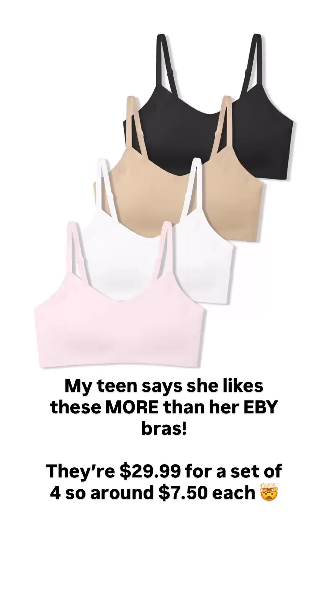 These affordable bras have been a huge win - my teen has been wearing them nonstop for the last two weeks and says she might actually like them better than her EBY bras. And at just $29.99 for a 4-pack, they’re hard to beat.

#LTKKids