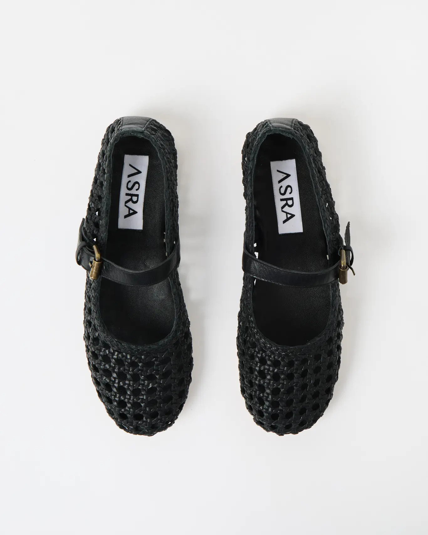 Asra Neve Woven Black Leather Mary Janes | Oliver Bonas | Oliver Bonas (Global)
