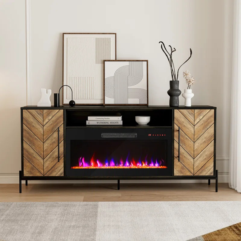 Carina 68'' W Storage Credenza with Electric Fireplace Included | Wayfair North America