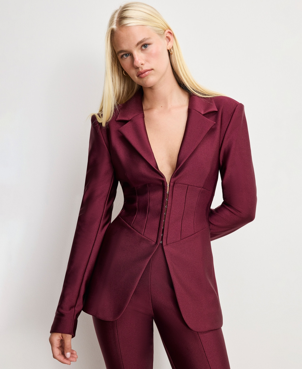 Good American Women's Dolly Joleans Shine Corset Blazer, Regular & Plus Size - Fig | Macy's