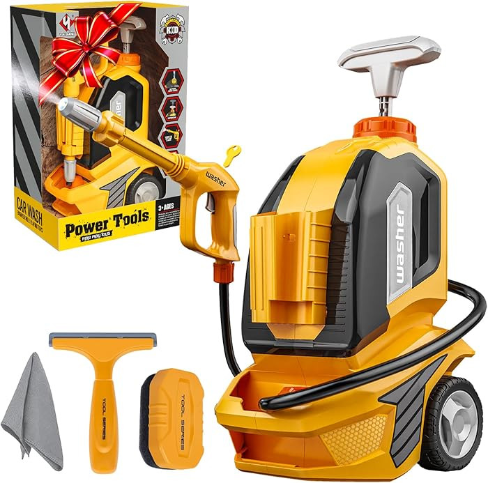 Kids Clean Car Wash Toy - Kids Power Washer with Scraper Sponge Towel, Manual Pressure, Adjustabl... | Amazon (US)