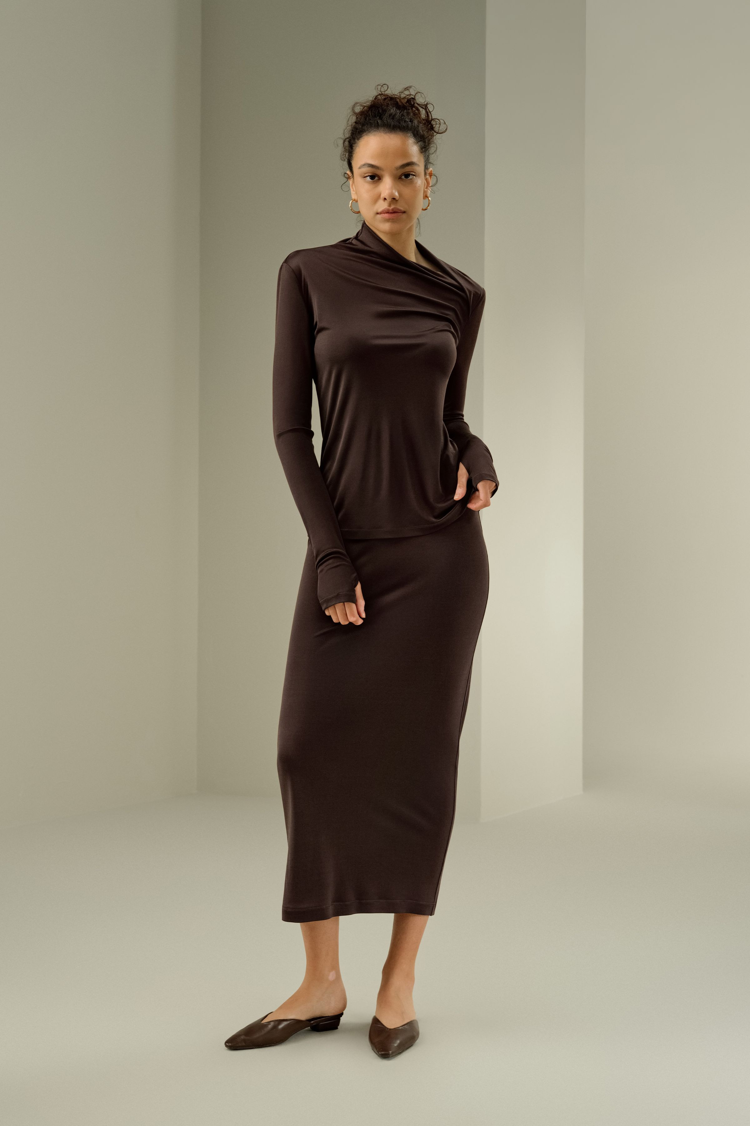 Seidenjersey Schmales Langarm Top | LilySilk