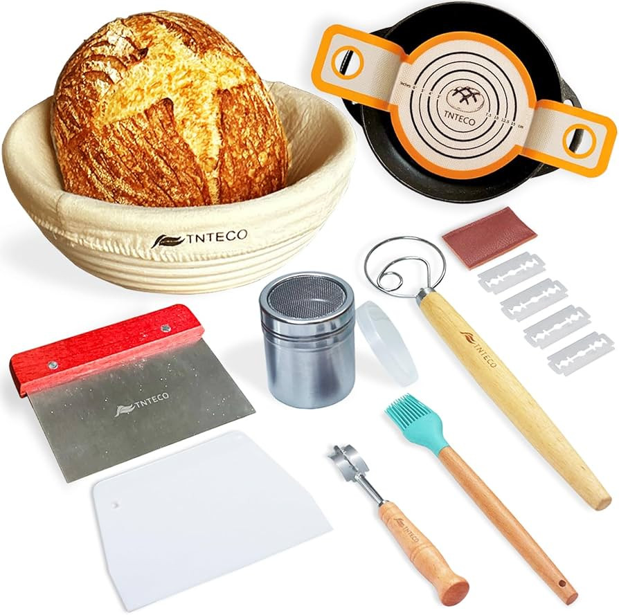Banneton Bread Proofing Basket Set, 9 Inch Round Rattan Sourdough Proofing Basket with Silicone B... | Amazon (US)