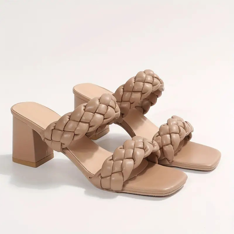 Women's Solid Color Sandals, Slip On Comfy Chunky Heel Braided Straps Slides, Summer Non-slip Cas... | Temu Affiliate Program