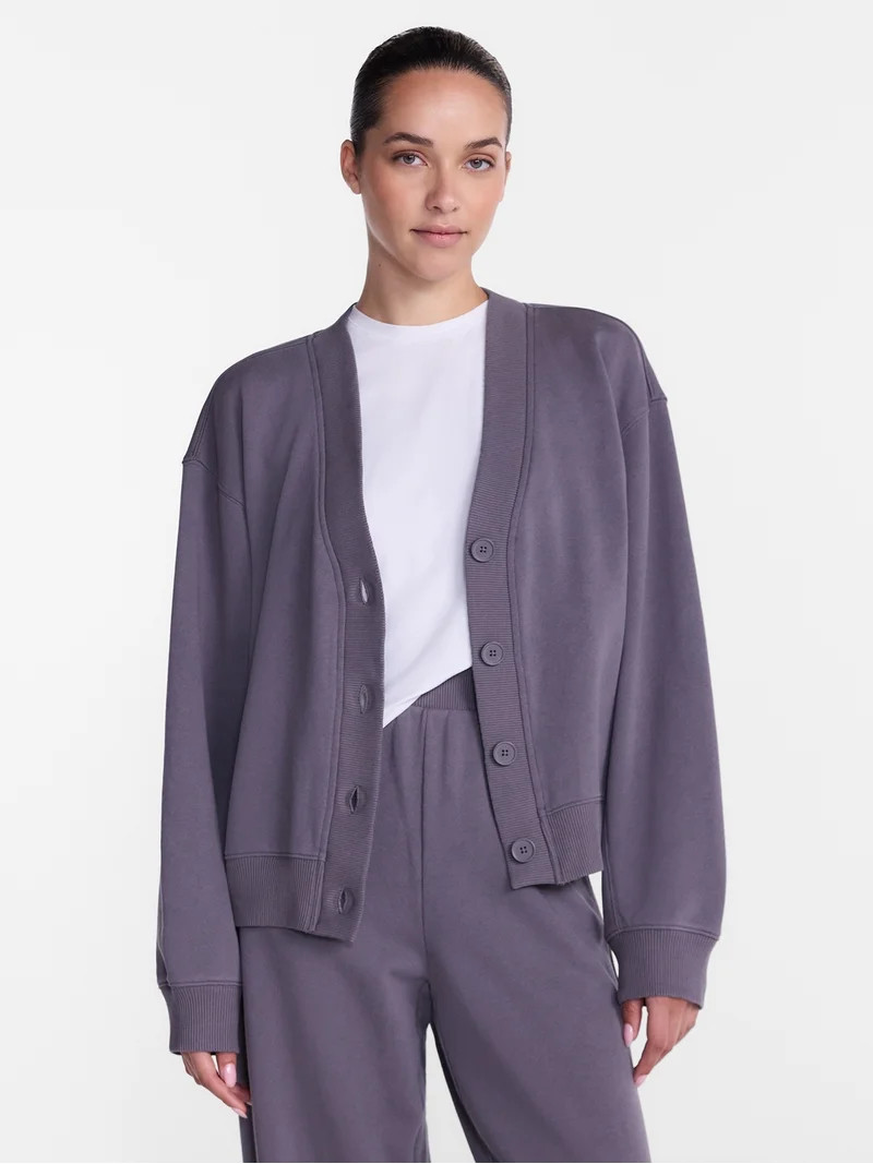 Athletic Works Women's and Women's French Terry Cardigan with Long Sleeves, Sizes XS-4X | Walmart (US)