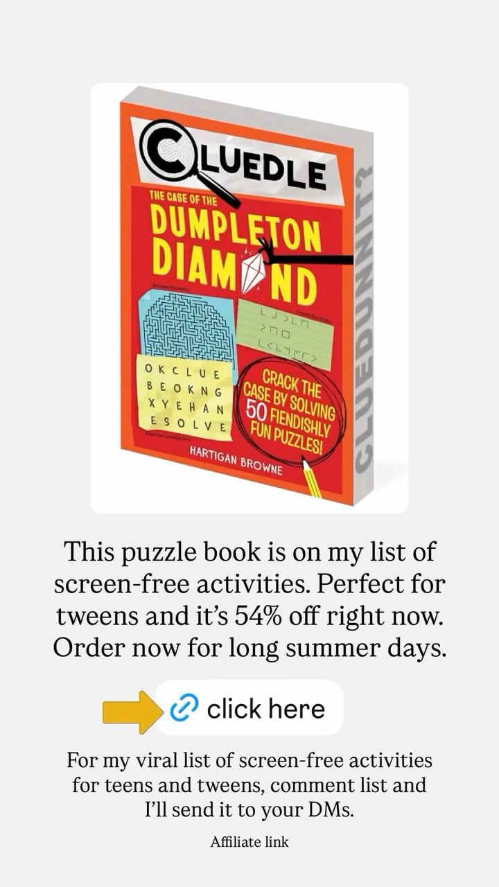 This puzzle book is on my list of screen-free activities. Perfect for tweens and it’s 54% off right now. Order now for long summer days. 
 For my viral list of screen-free activities for teens and tweens, comment list and I’ll send it to your DMs. 

#screenfree #summer

#LTKmomlife #LTKKids #LTKSaleAlert