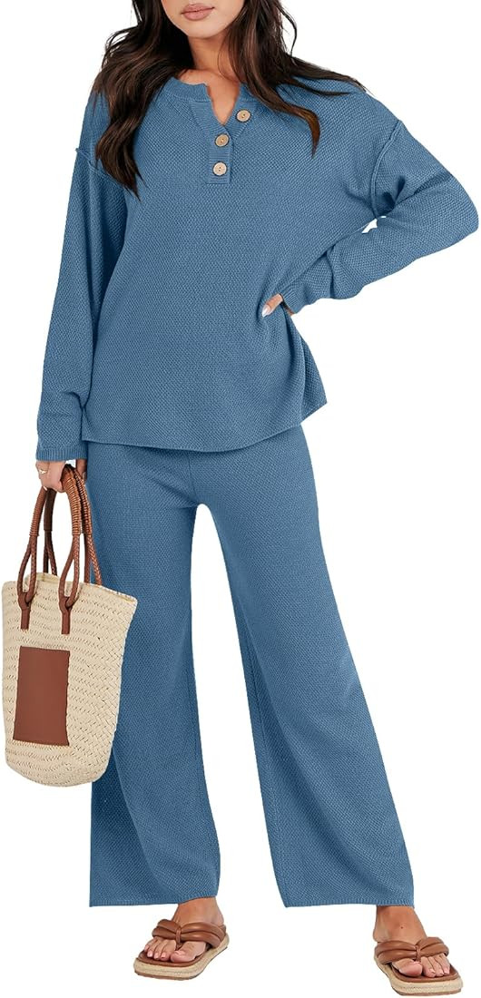 ANRABESS Women 2 Piece Outfits Oversized Knit Loungewear Loose Slouchy Sweater Set 2023 Fall Swea... | Amazon (US)