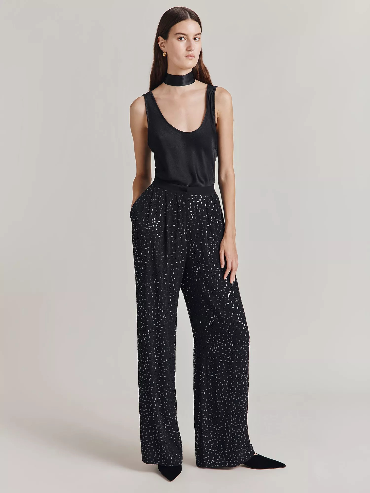 GhostAda Wide Leg Trousers, Black | John Lewis (UK)