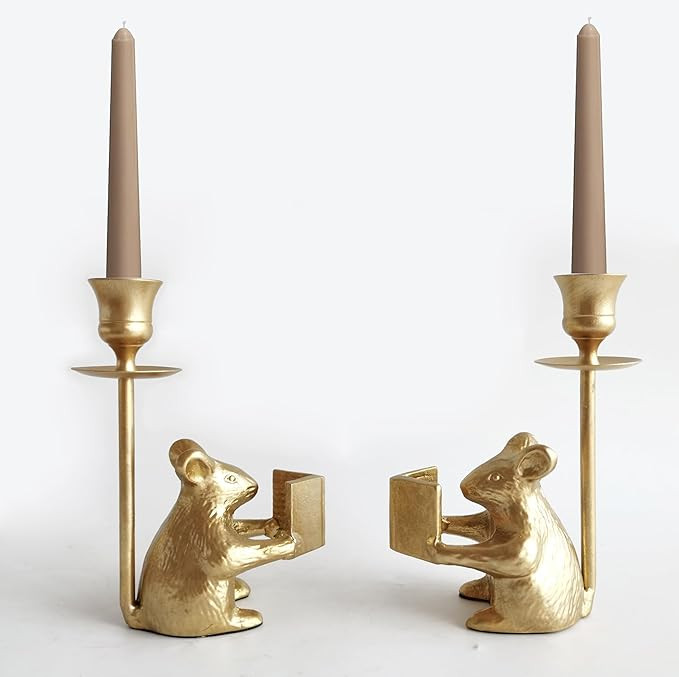 Mouse Reading Taper Candle Holders, Creative Animal Candlestick Holders, Centerpiece Table Decora... | Amazon (US)
