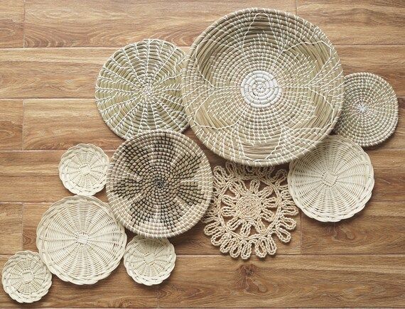 Set of 10 Seagrass decorative trays, woven basket set for wall decor | Etsy (US)