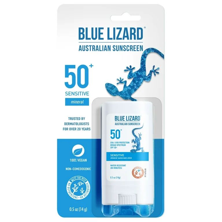 Blue Lizard Australian Mineral Sunscreen Stick, Sensitive Skin, SPF 50+, 0.5 oz | Walmart (US)