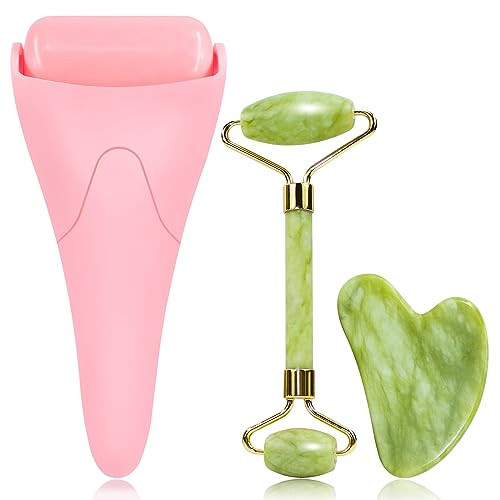 huefull Facial Roller Set of 3, Ice Roller, Two-Sided Jade Roller and Gua Sha Set, Rolling Tool for Facial Beauty and Body Massage, Helps Reduce Puffy, Releases Stress and Tension | Amazon (US)