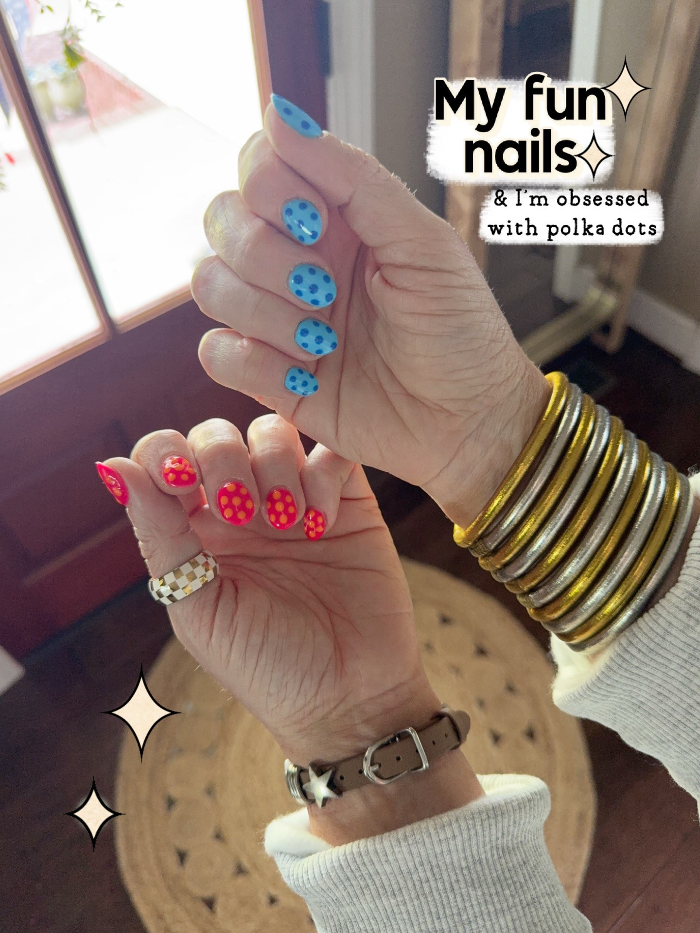 Fun pills dot nails! My @budhagirl bracelets are so worth the money where you wear them daily! I love mine all year and with everything! Also you can get them wet! 
✨Save with code MANDIE on checkered ring.