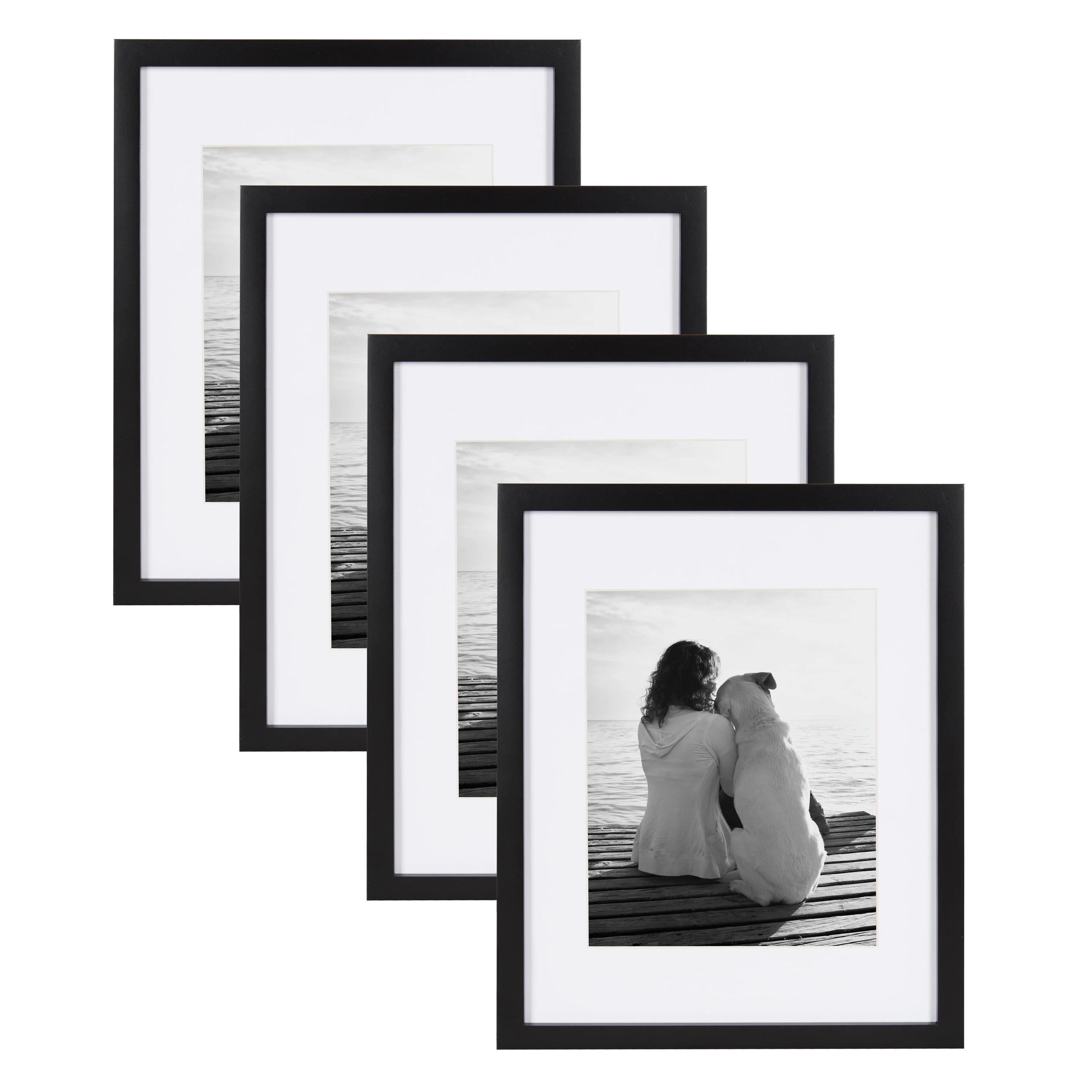 DesignOvation Gallery Wood Photo Frame Set for Customizable Wall Display, Black 11x14 matted to 8... | Walmart (US)