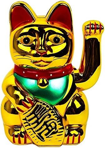 Monkey King Gold Feng Shui Lucky Cats Lucky Beckoning Waving Wealth Cat Maneki Neko 6" Tall | Amazon (US)