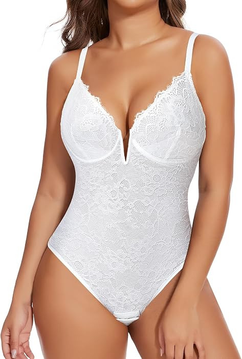 SHAPERIN Sexy Lace Shapewear Bodysuit Women Tummy Control Sleeveless Tank Tops Thong Backless Bod... | Amazon (US)