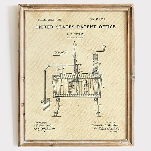 Unique Washing Machine Patent Print Wall Art | Unframed 8x10 | Aesthetic Laundry Room Decor | Mod... | Amazon (US)