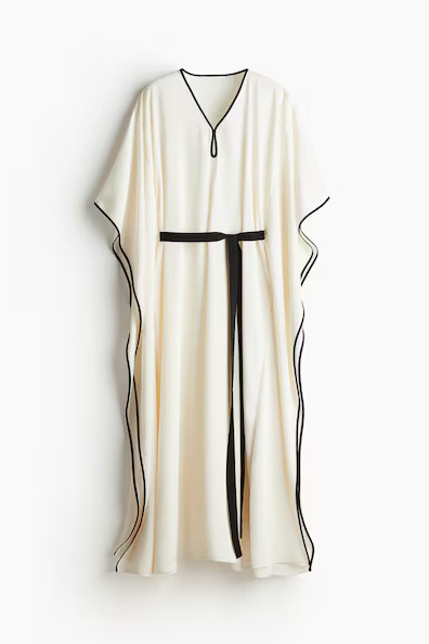 H & M - Tie-belt kaftan dress - White | H&M (UK, MY, IN, SG, PH, TW, HK)
