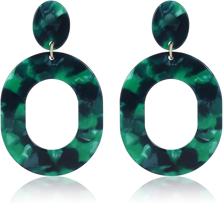Acrylic Earrings For Women Statement Geometric Earrings Resin Acetate Drop Dangle Earrings Mottle... | Amazon (US)
