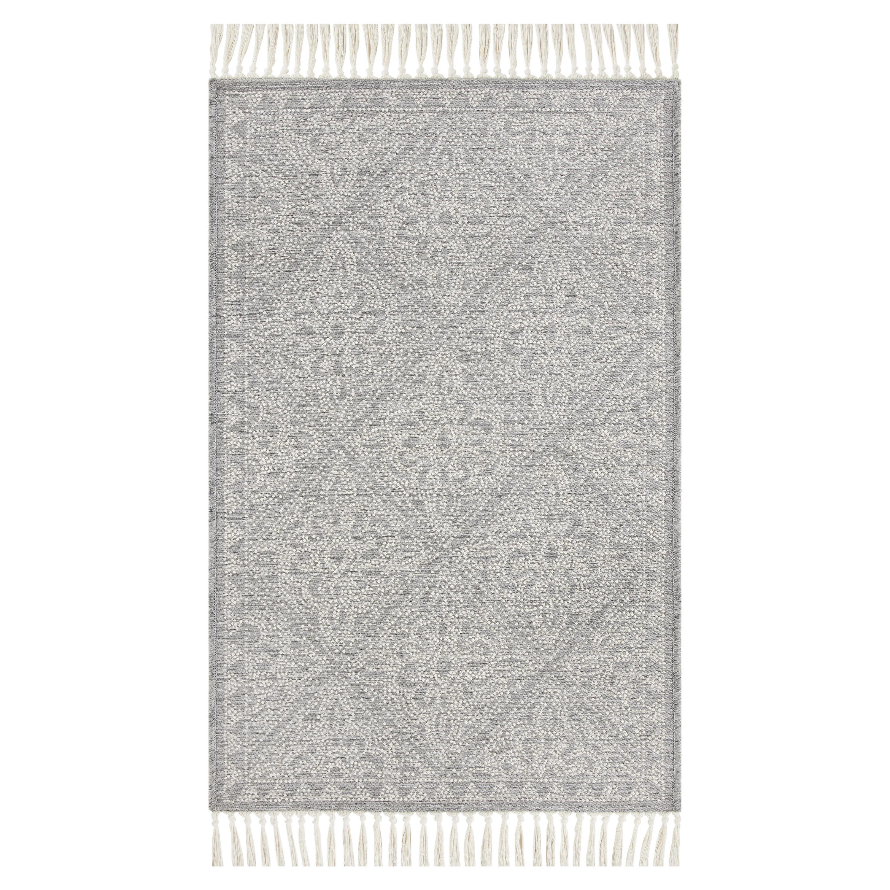 Mainstays Grey Medallion Non-Skid Accent Rug with Fringe - Grey/Ivory - 27"x45" | Walmart (US)