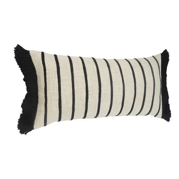 LR Home Fringe Striped Ivory / Black 28" x 12" Rectangle Cotton Throw Pillow | Walmart (US)