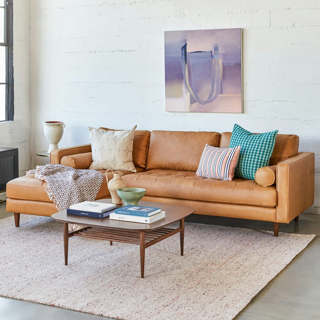 Sven 100" Tufted Leather Left Sectional - Charme Tan | Article