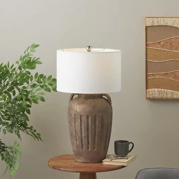 Textured Grooves Pot Vase Table Lamp | Antique Farm House