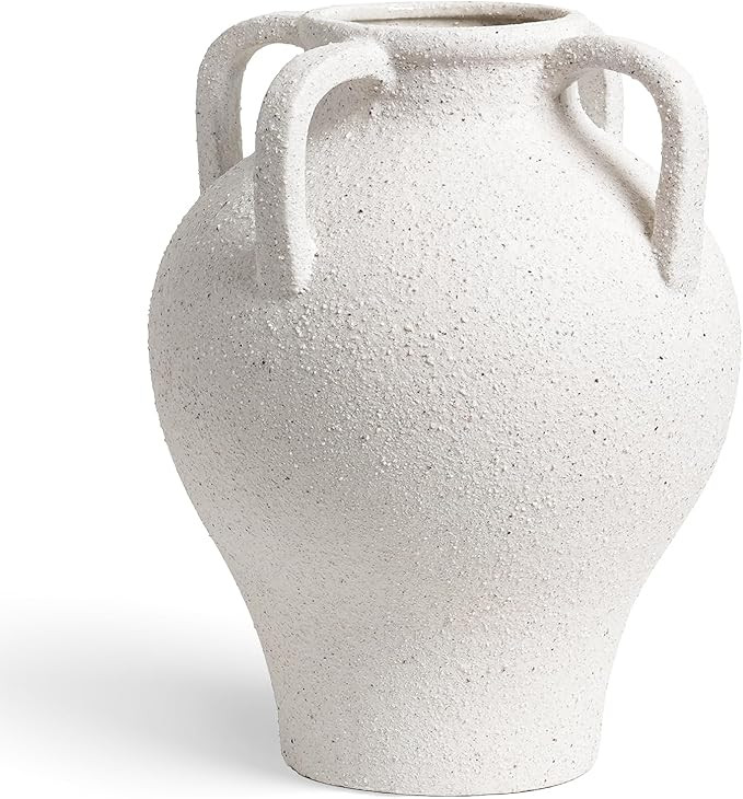 Large White Ceramic Vase - 10.8 Inch Rustic Farmhouse Vase with Handles for Home Decor, Vintage T... | Amazon (US)