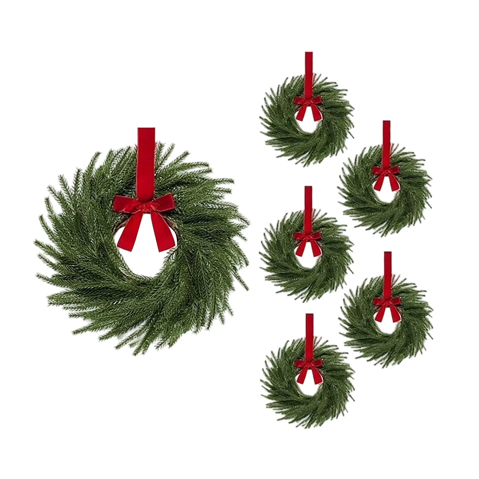 6 Pack 11 Inch Mini Christmas Wreath Small Christmas Kitchen Cabinet Wreaths with Red Velvet Bow ... | Walmart (US)