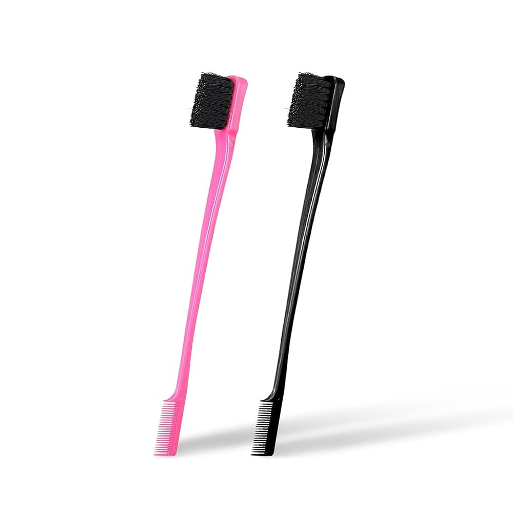 Foxi Fresh Double Sided Edge Control Hair Brush Comb Combo Pack 2 Pieces Pink and Black | Amazon (US)