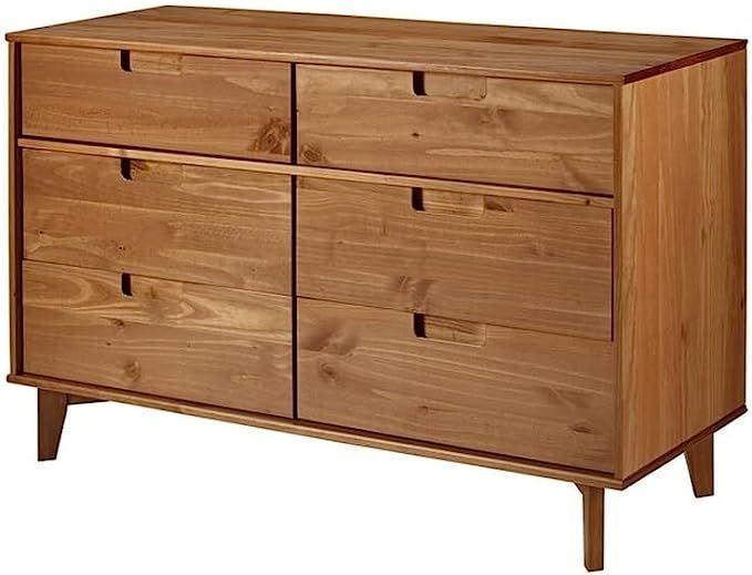 Walker Edison Mid Century Modern Wooden 6 Drawer Double Dresser Antique Organizer Closet, Caramel | Amazon (US)