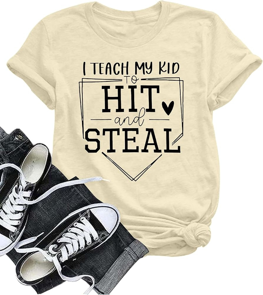 VILOVE Baseball Mama Shirt Women I Teach My Kids to Hit and Steal Shirt Baseball Mom Tshirt Baseb... | Amazon (US)
