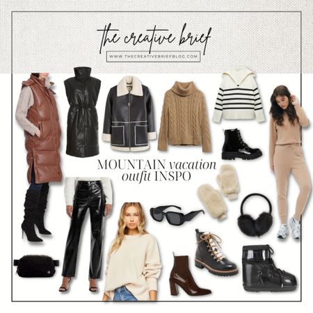 Mountain vacation outfit inspo, Colorado trip, let me style you, winter vacation, ski vacation, puffer vest, faux leather pant, faux leather Sherpa jacket, moon boots, Lululemon belt bag, cashmere set, striped sweater, Christmas outfit, holiday party, holiday style, gift guide 

#LTKtravel #LTKshoecrush #LTKSeasonal