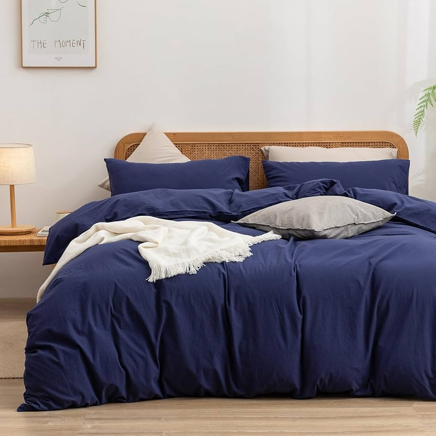 BESTOUCH Duvet Cover Set 100% Washed Cotton Linen Feel Super Soft Comfortable Chic Lightweight 3 ... | Amazon (US)