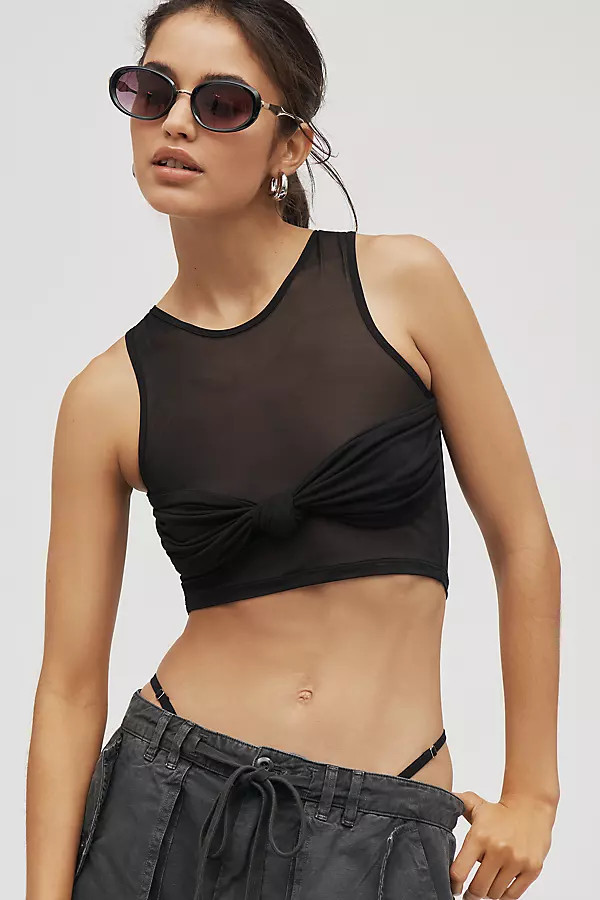 Knot-Front Mesh Crop Tank Top | Anthropologie (US)
