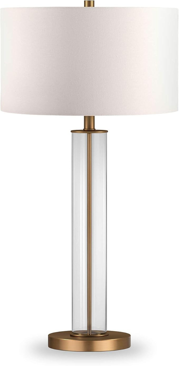 Harlow 29" Tall Table Lamp with Fabric Shade in Clear Glass/Brass/White | Amazon (US)