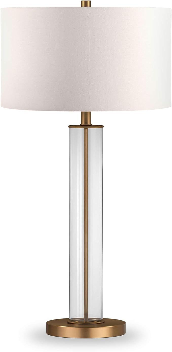 Harlow 29" Tall Table Lamp with Fabric Shade in Clear Glass/Brass/White | Amazon (US)