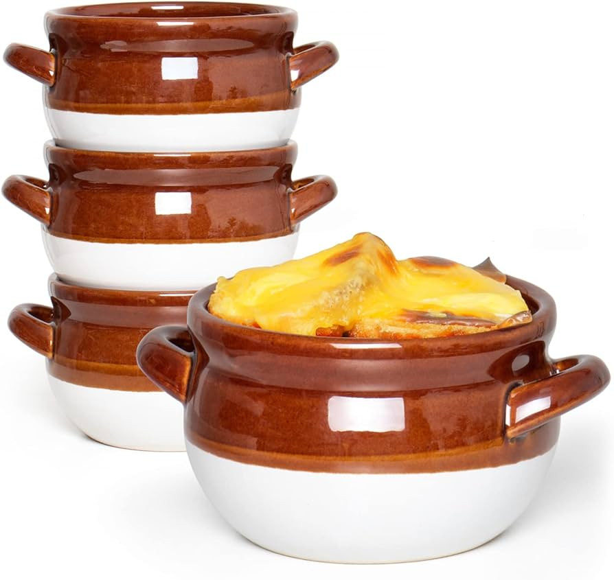 French Onion Soup Bowls with Handles, 16 Oz Ceramic Soup Serving Bowl Crocks - Oven Safe Bowls fo... | Amazon (US)