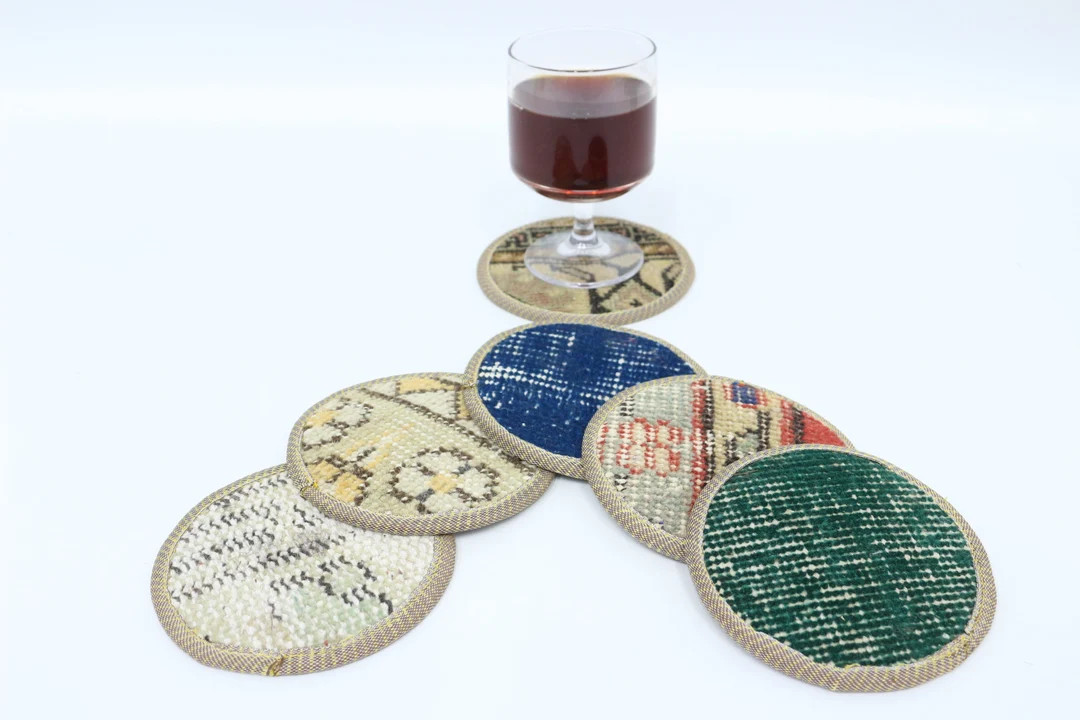 Vintage Coaster, Kilim Coaster, Tea Pad, Washable Coaster, Rug Coaster, 5x5 Gift Coaster, Set of ... | Etsy (US)